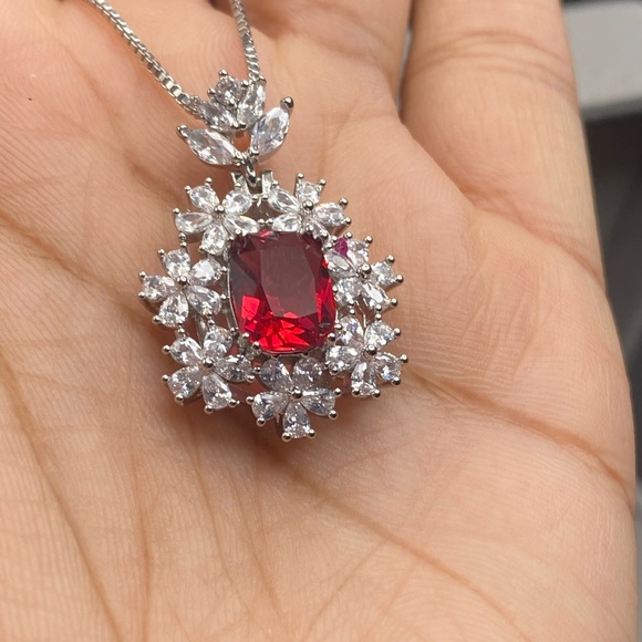 Victorian style Imitation Pigeon Blood Red Ruby Necklace Pendant - Picture 10 of 16